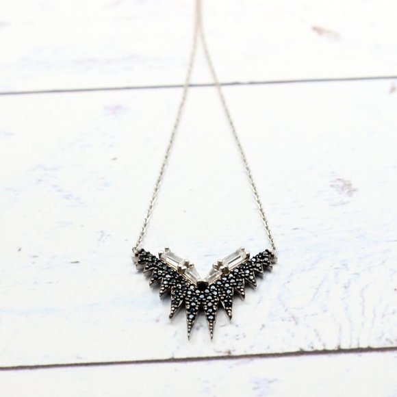 BLACK POINTED PENDANT BAGUETTE CUT CZ NECKLACE - Picture 1 of 3